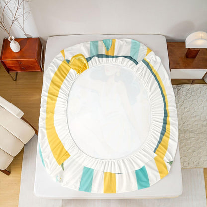 Trendy Tennis Printed Kid Twin Size,Tennis Racket Balls Polyester Microfiber Bed Fitted Sheet & Pillowcase，Yellow Lemon Floral Striped Wrinkle Resistant Bedding,Preppy Sports All Season Bedding