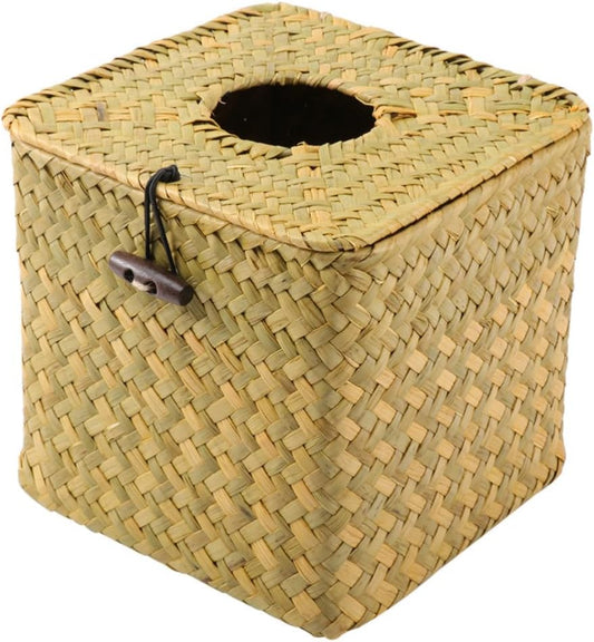 5pcs Handwoven Seagrass Tissue Paper Box Cover Napkin Holder Elegant Yellow Decor for Bathroom Office Desk Convenient Tissue Dispensing Refillable Design Minimum Purchase