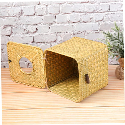 5pcs Handwoven Seagrass Tissue Paper Box Cover Napkin Holder Elegant Yellow Decor for Bathroom Office Desk Convenient Tissue Dispensing Refillable Design Minimum Purchase