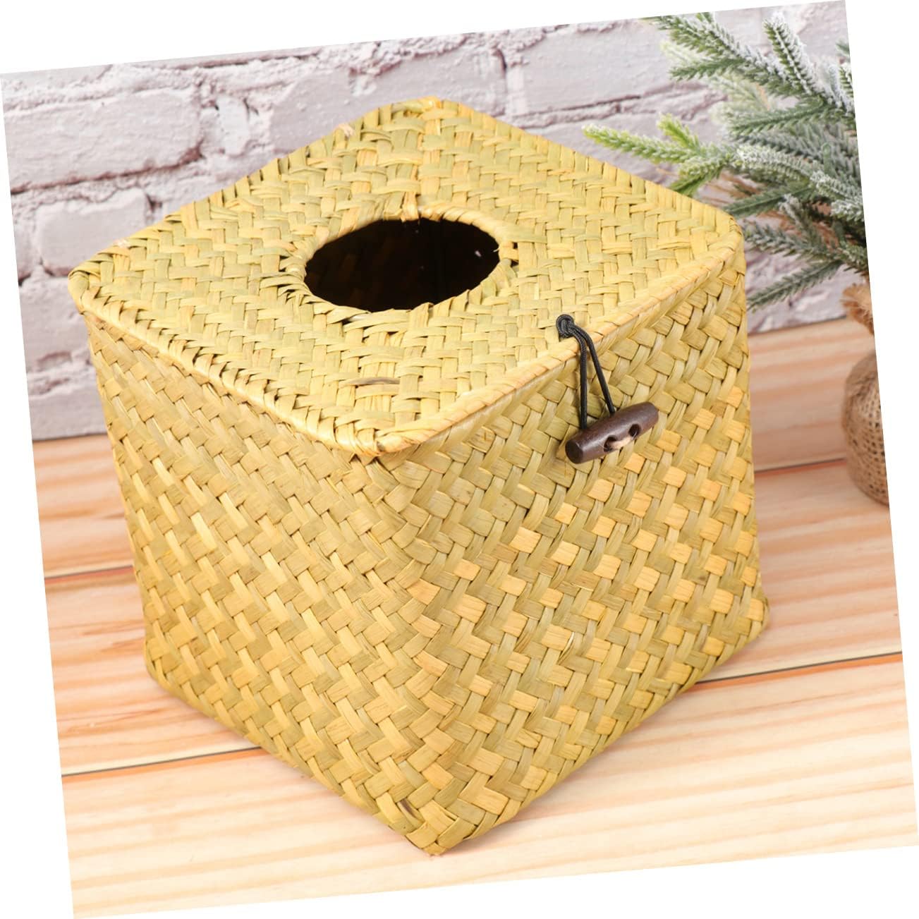 5pcs Handwoven Seagrass Tissue Paper Box Cover Napkin Holder Elegant Yellow Decor for Bathroom Office Desk Convenient Tissue Dispensing Refillable Design Minimum Purchase