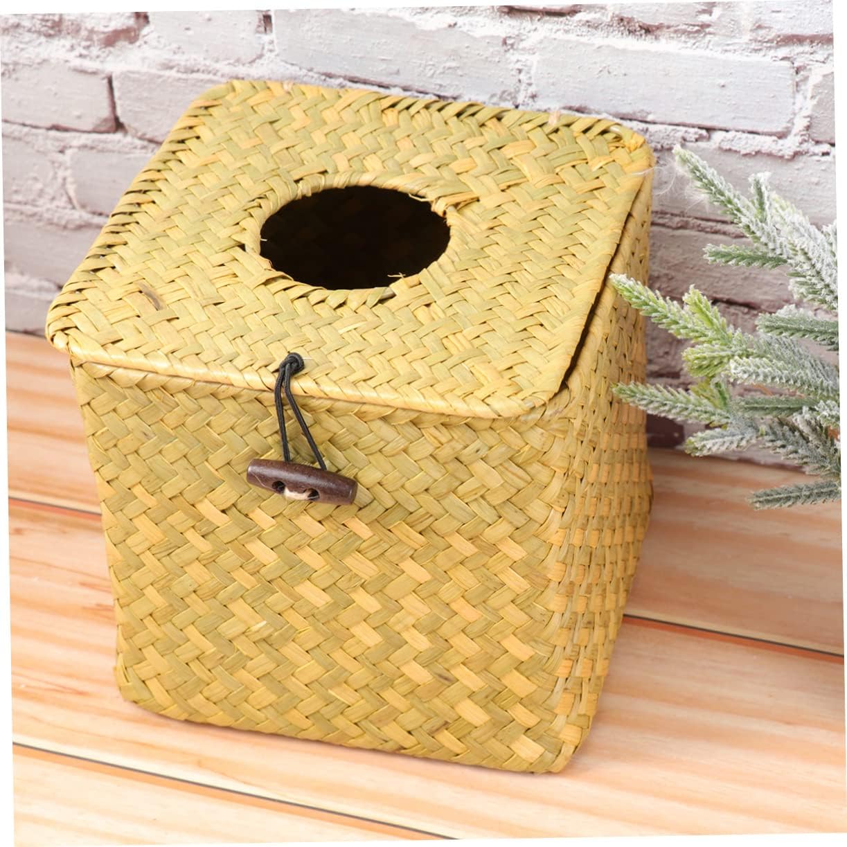 5pcs Handwoven Seagrass Tissue Paper Box Cover Napkin Holder Elegant Yellow Decor for Bathroom Office Desk Convenient Tissue Dispensing Refillable Design Minimum Purchase
