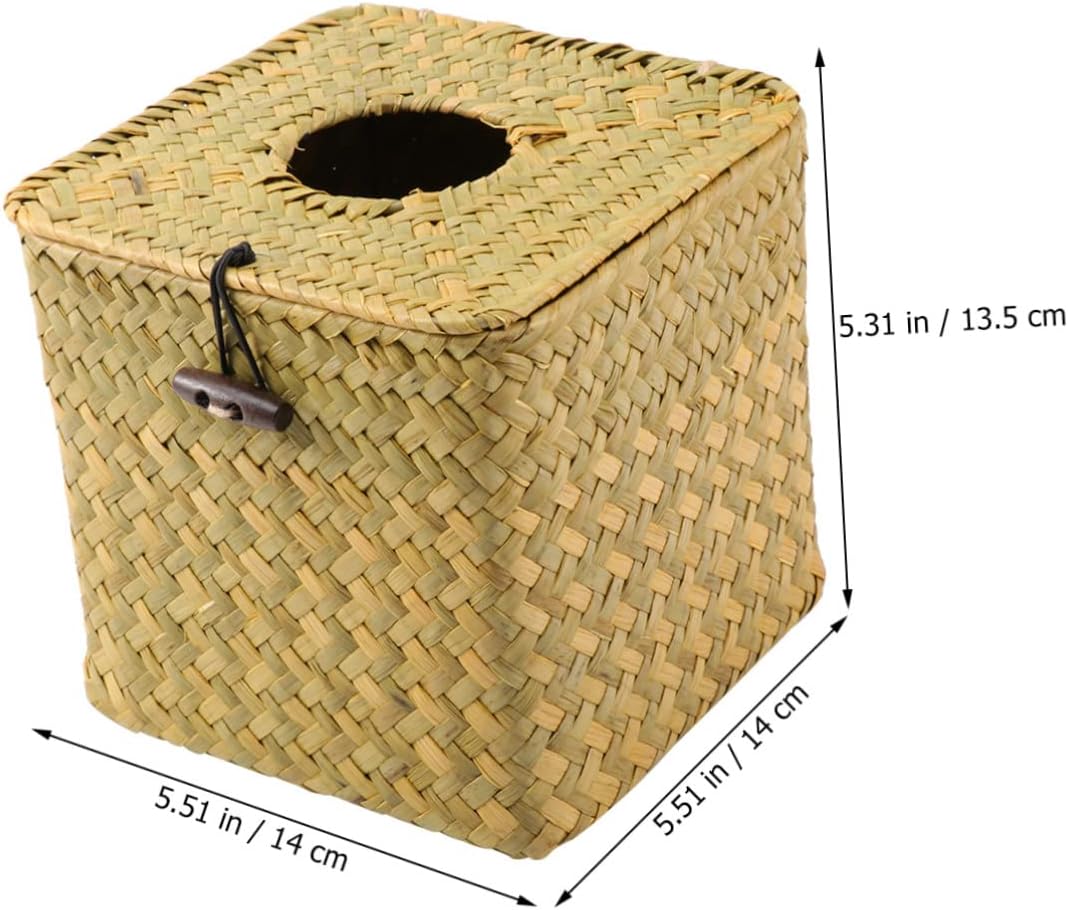 5pcs Handwoven Seagrass Tissue Paper Box Cover Napkin Holder Elegant Yellow Decor for Bathroom Office Desk Convenient Tissue Dispensing Refillable Design Minimum Purchase