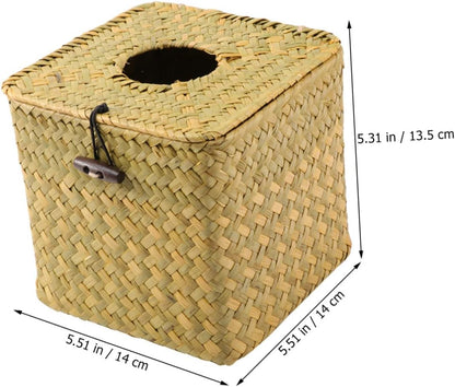 5pcs Handwoven Seagrass Tissue Paper Box Cover Napkin Holder Elegant Yellow Decor for Bathroom Office Desk Convenient Tissue Dispensing Refillable Design Minimum Purchase