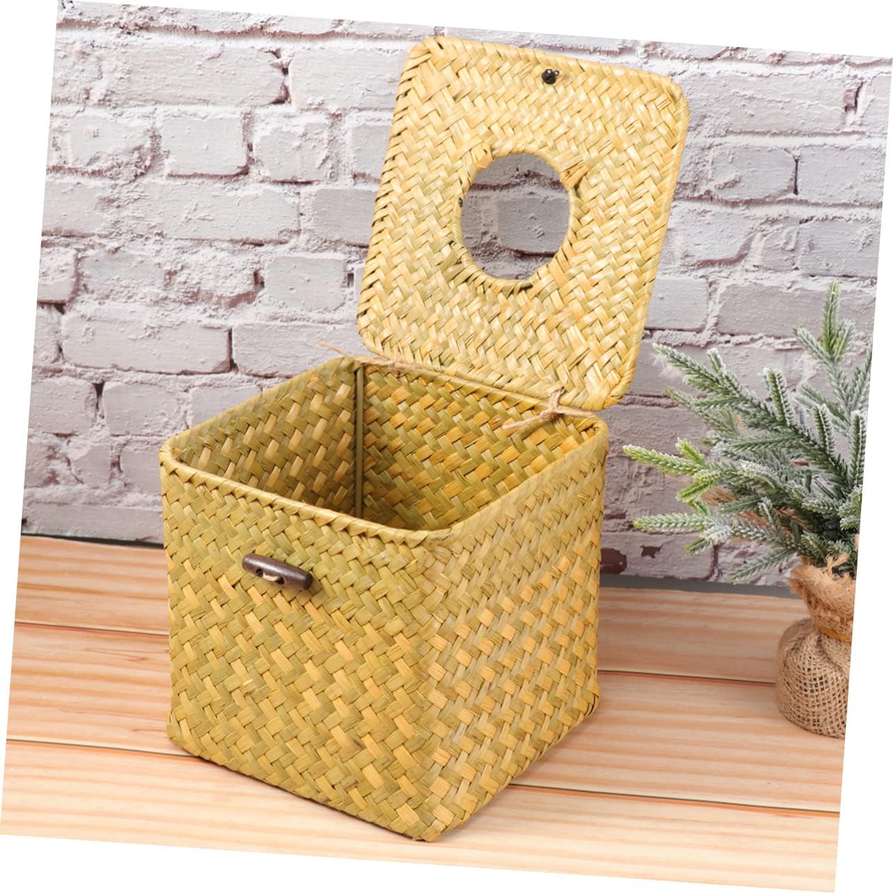 5pcs Handwoven Seagrass Tissue Paper Box Cover Napkin Holder Elegant Yellow Decor for Bathroom Office Desk Convenient Tissue Dispensing Refillable Design Minimum Purchase