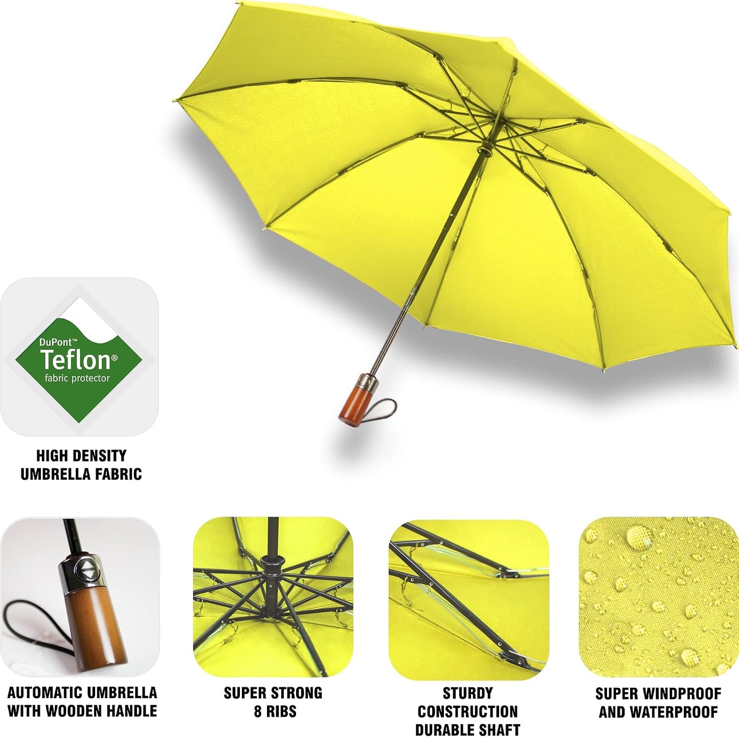 Windproof Travel Umbrellas for Rain Automatic +10% Bigger Canopy Strong Frame Compact Folding Portable Umbrella for Women Men Backpack Purse