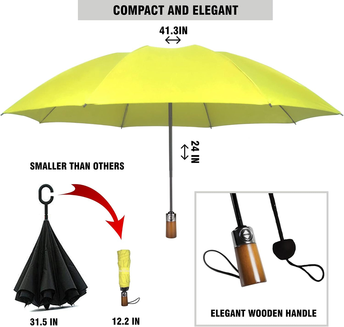 Windproof Travel Umbrellas for Rain Automatic +10% Bigger Canopy Strong Frame Compact Folding Portable Umbrella for Women Men Backpack Purse