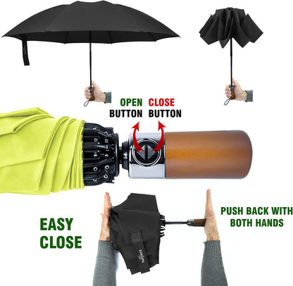 Windproof Travel Umbrellas for Rain Automatic +10% Bigger Canopy Strong Frame Compact Folding Portable Umbrella for Women Men Backpack Purse