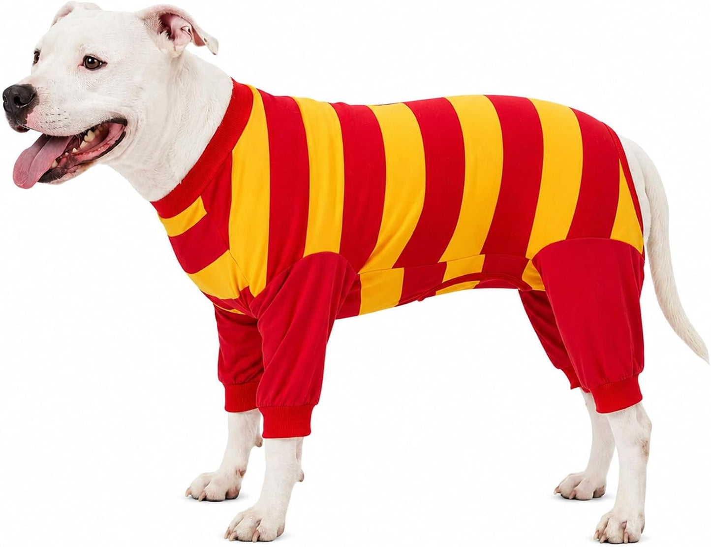 Dog Recovery Suit, Leg Wrap E-Collar Alternative for Large Medium Dogs, Abdominal Post-Surgery Care, Wide Stripe, Red Yellow, XL
