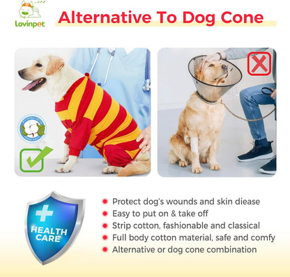 Dog Recovery Suit, Leg Wrap E-Collar Alternative for Large Medium Dogs, Abdominal Post-Surgery Care, Wide Stripe, Red Yellow, XL