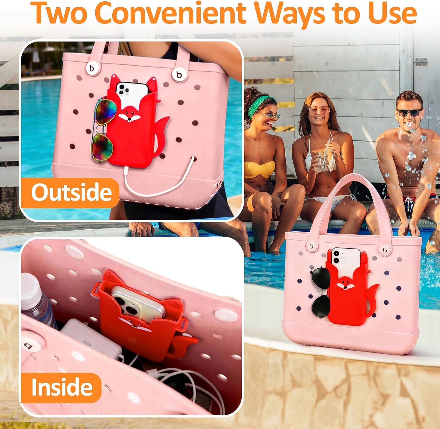 Silicone Phone Holder for Bogg Bags – Compatible Phone Case Attachment, Beach Tote Accessory, Fox-Shaped Bogg Bag Accessories & Charms, Compatible with All Bogg Bags (Dark Blue)