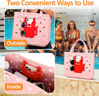 Silicone Phone Holder for Bogg Bags – Compatible Phone Case Attachment, Beach Tote Accessory, Fox-Shaped Bogg Bag Accessories & Charms, Compatible with All Bogg Bags (Dark Blue)