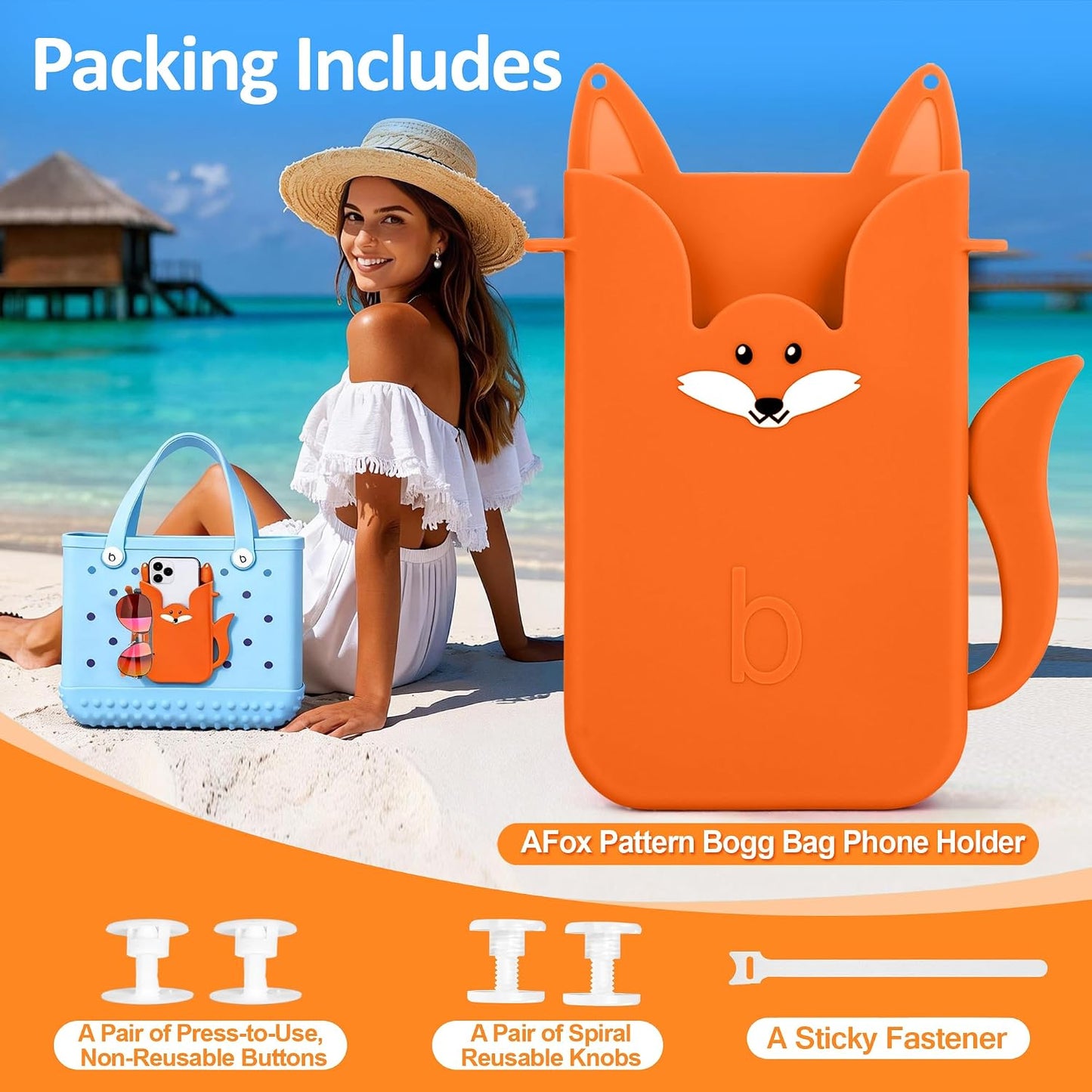 Silicone Phone Holder for Bogg Bags – Compatible Phone Case Attachment, Beach Tote Accessory, Fox-Shaped Bogg Bag Accessories & Charms, Compatible with All Bogg Bags (Dark Blue)