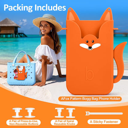 Silicone Phone Holder for Bogg Bags – Compatible Phone Case Attachment, Beach Tote Accessory, Fox-Shaped Bogg Bag Accessories & Charms, Compatible with All Bogg Bags (Dark Blue)