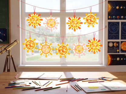 48Sets Summer Crafts Bulk – Sun Tissue Paper Suncatcher DIY Kit for Hanging Decorations, Class Activities, Window Stained Glass Effect Art Supplies