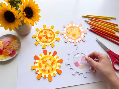 48Sets Summer Crafts Bulk – Sun Tissue Paper Suncatcher DIY Kit for Hanging Decorations, Class Activities, Window Stained Glass Effect Art Supplies
