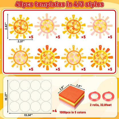 48Sets Summer Crafts Bulk – Sun Tissue Paper Suncatcher DIY Kit for Hanging Decorations, Class Activities, Window Stained Glass Effect Art Supplies