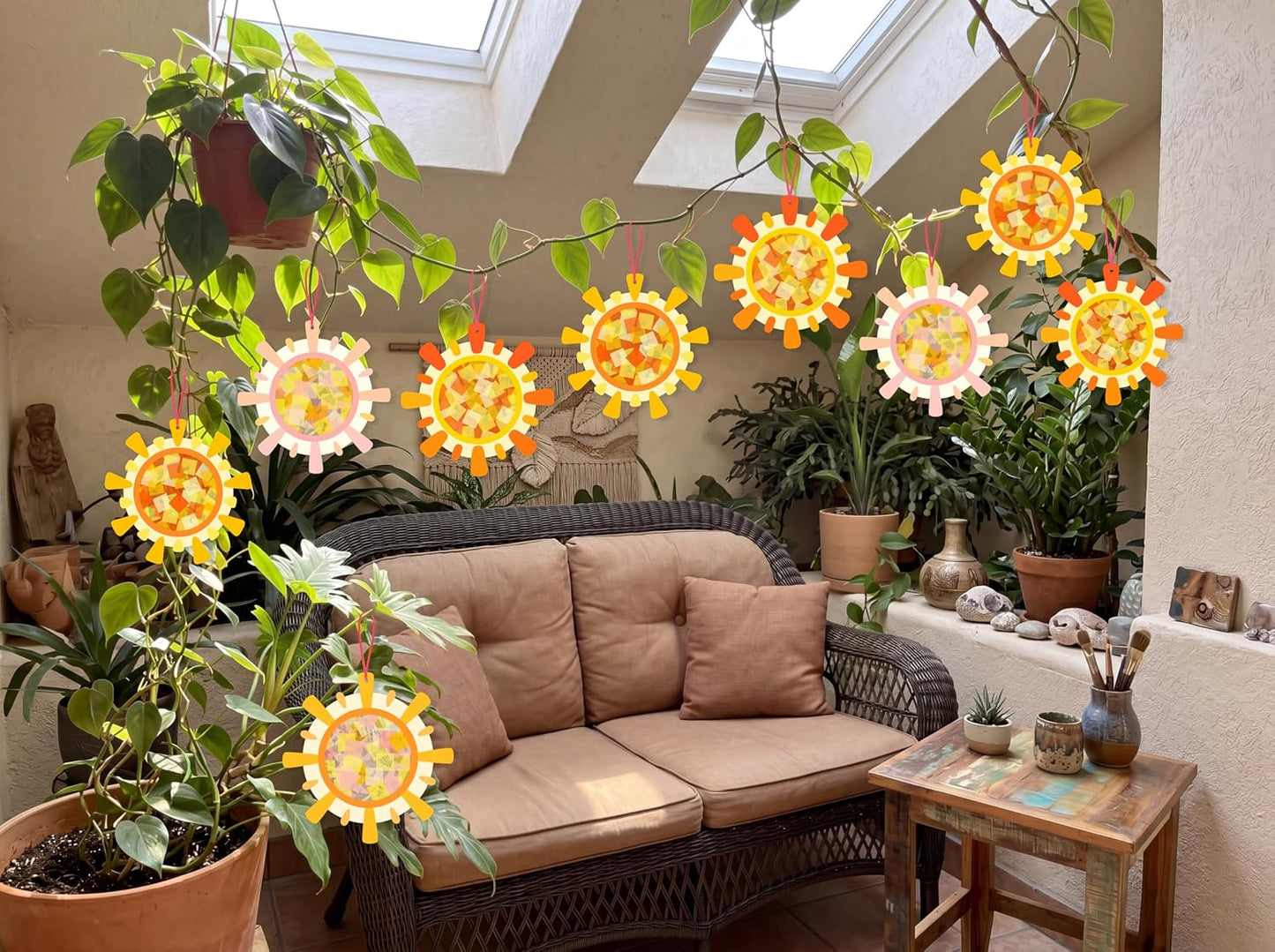 48Sets Summer Crafts Bulk – Sun Tissue Paper Suncatcher DIY Kit for Hanging Decorations, Class Activities, Window Stained Glass Effect Art Supplies
