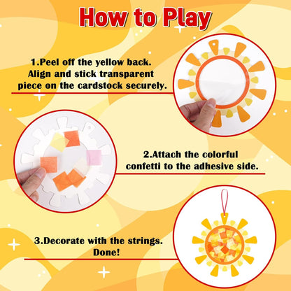 48Sets Summer Crafts Bulk – Sun Tissue Paper Suncatcher DIY Kit for Hanging Decorations, Class Activities, Window Stained Glass Effect Art Supplies
