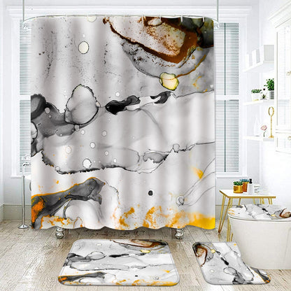 Marble Bathroom Sets with Rugs for Bathroom Decor, 72x72 Inches Gold Shower Curtain with Non-Slip Rugs and Accessories, Waterproof Machine Washable Bath (Curtain Set-Yellow Gray Marble13)