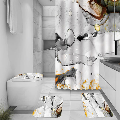 Marble Bathroom Sets with Rugs for Bathroom Decor, 72x72 Inches Gold Shower Curtain with Non-Slip Rugs and Accessories, Waterproof Machine Washable Bath (Curtain Set-Yellow Gray Marble13)