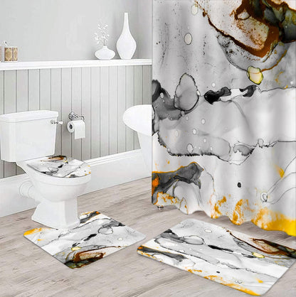 Marble Bathroom Sets with Rugs for Bathroom Decor, 72x72 Inches Gold Shower Curtain with Non-Slip Rugs and Accessories, Waterproof Machine Washable Bath (Curtain Set-Yellow Gray Marble13)