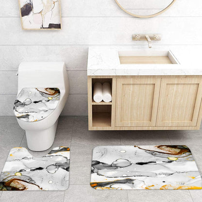 Marble Bathroom Sets with Rugs for Bathroom Decor, 72x72 Inches Gold Shower Curtain with Non-Slip Rugs and Accessories, Waterproof Machine Washable Bath (Curtain Set-Yellow Gray Marble13)