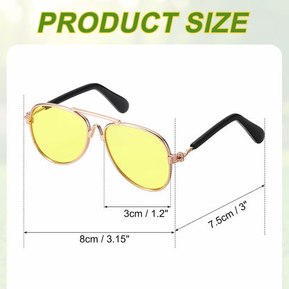 Dog Sunglasses, Retro Dog Kittens Glasses Classic Metal Glasses Cosplay Costume Photo Props Cute Mini Eyewear, (Aviator, Yellow Lens), Intended for Cat/Puppies/Small Pets