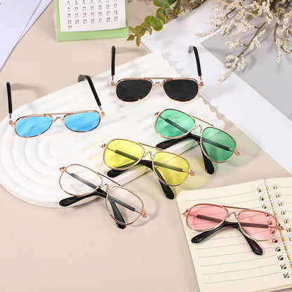 Dog Sunglasses, Retro Dog Kittens Glasses Classic Metal Glasses Cosplay Costume Photo Props Cute Mini Eyewear, (Aviator, Yellow Lens), Intended for Cat/Puppies/Small Pets