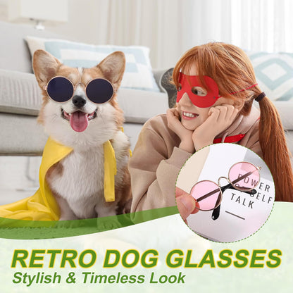 Dog Sunglasses, Retro Dog Kittens Glasses Classic Metal Glasses Cosplay Costume Photo Props Cute Mini Eyewear, (Aviator, Yellow Lens), Intended for Cat/Puppies/Small Pets