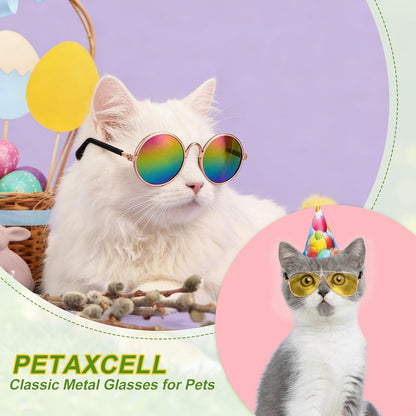Dog Sunglasses, Retro Dog Kittens Glasses Classic Metal Glasses Cosplay Costume Photo Props Cute Mini Eyewear, (Aviator, Yellow Lens), Intended for Cat/Puppies/Small Pets