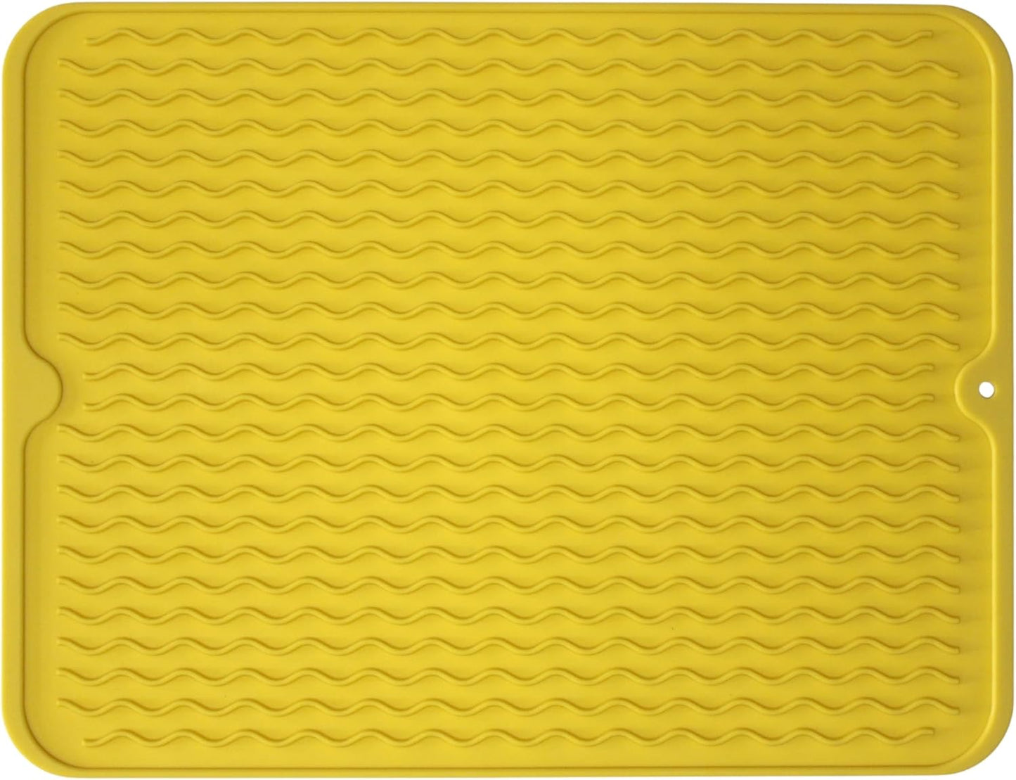 Silicone Drying Mat, 16"x12" - Grooved Design, Heat-Resistant, Non-Slip, BPA-Free - For Dishes, Cutlery, Pots, Pans (Yellow)