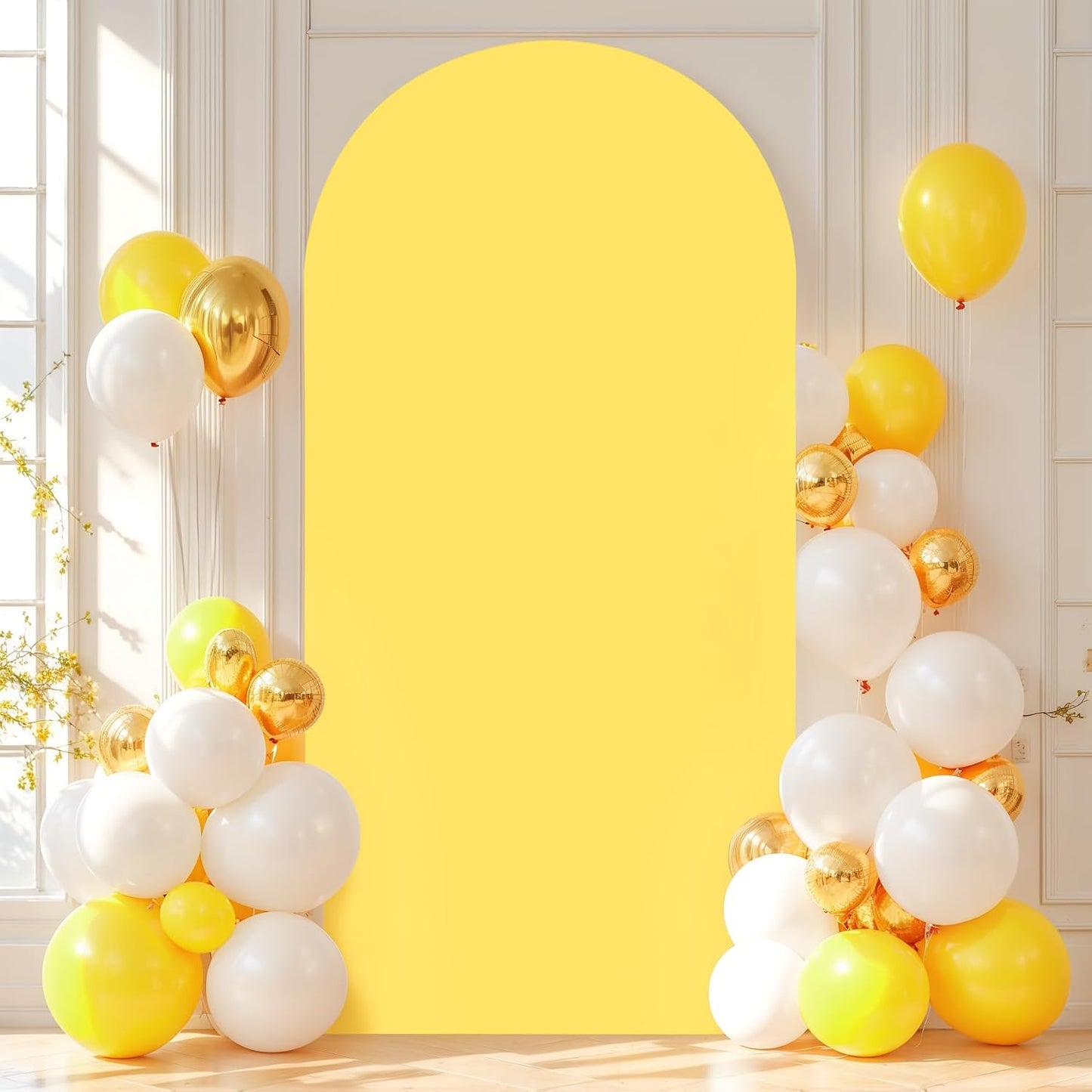 7.2FT Yellow Wedding Arch Cover Spandex Fitted Arch Covers Stretchy Backdrop Round Top Chiara Backdrop for Birthday Party Ceremony Banquet Decoration