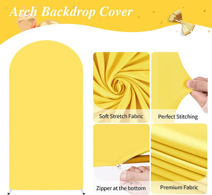 7.2FT Yellow Wedding Arch Cover Spandex Fitted Arch Covers Stretchy Backdrop Round Top Chiara Backdrop for Birthday Party Ceremony Banquet Decoration