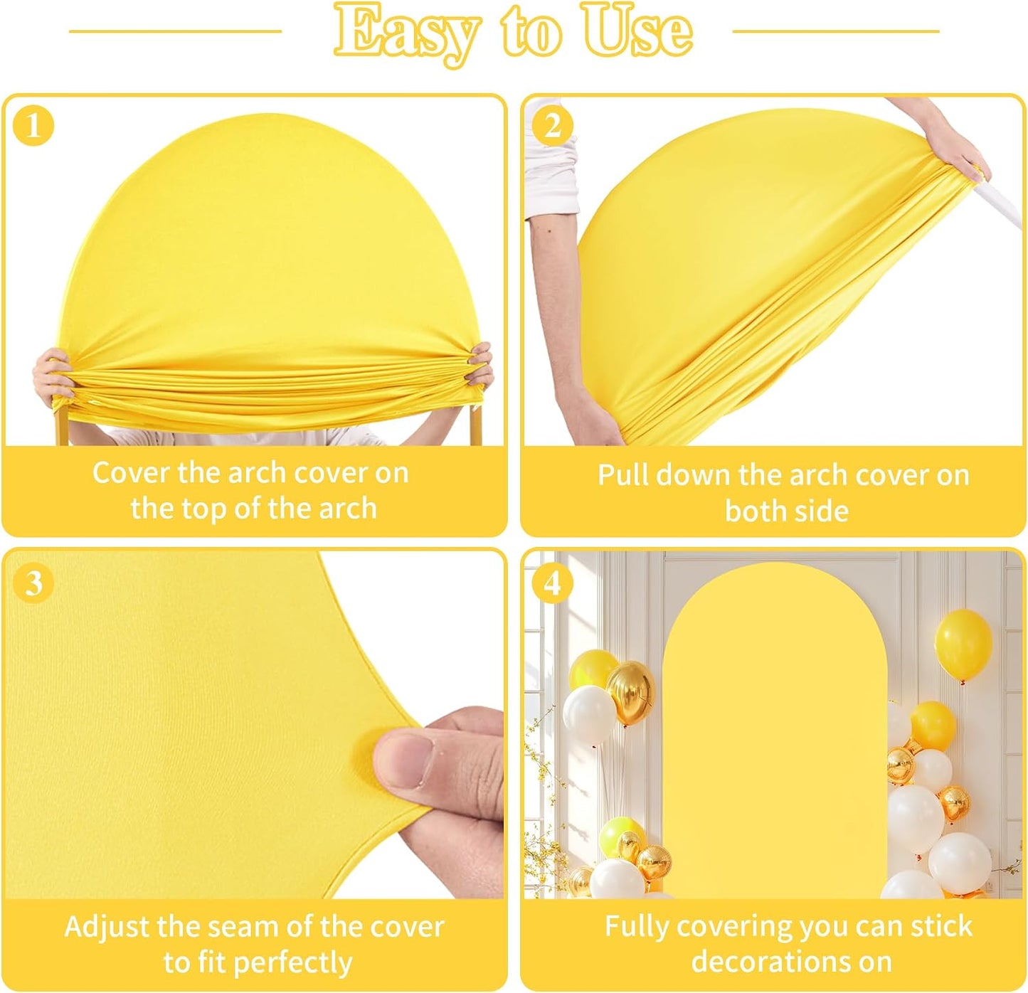7.2FT Yellow Wedding Arch Cover Spandex Fitted Arch Covers Stretchy Backdrop Round Top Chiara Backdrop for Birthday Party Ceremony Banquet Decoration