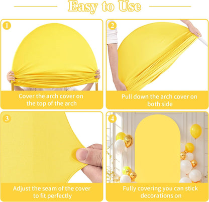 7.2FT Yellow Wedding Arch Cover Spandex Fitted Arch Covers Stretchy Backdrop Round Top Chiara Backdrop for Birthday Party Ceremony Banquet Decoration