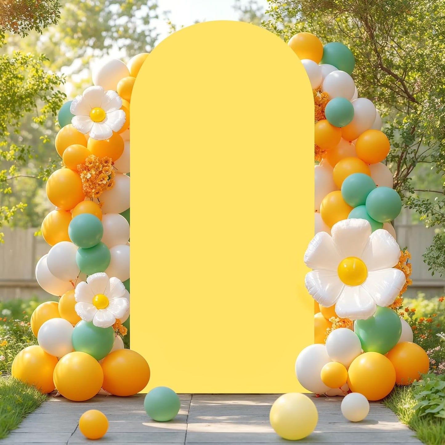 7.2FT Yellow Wedding Arch Cover Spandex Fitted Arch Covers Stretchy Backdrop Round Top Chiara Backdrop for Birthday Party Ceremony Banquet Decoration
