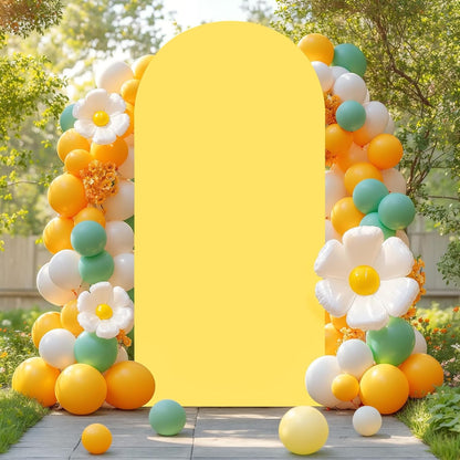 7.2FT Yellow Wedding Arch Cover Spandex Fitted Arch Covers Stretchy Backdrop Round Top Chiara Backdrop for Birthday Party Ceremony Banquet Decoration