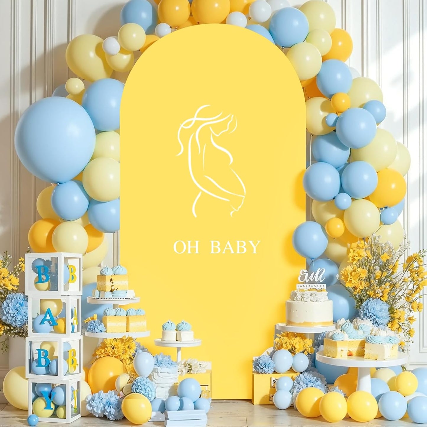 7.2FT Yellow Wedding Arch Cover Spandex Fitted Arch Covers Stretchy Backdrop Round Top Chiara Backdrop for Birthday Party Ceremony Banquet Decoration