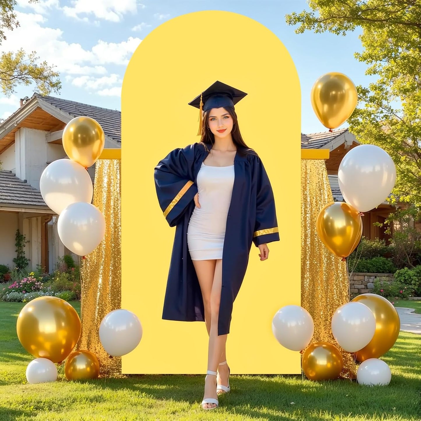 7.2FT Yellow Wedding Arch Cover Spandex Fitted Arch Covers Stretchy Backdrop Round Top Chiara Backdrop for Birthday Party Ceremony Banquet Decoration
