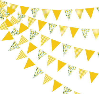 44 Ft Lemon Party Decorations Yellow Plaid Floral Lemon Banner Bunting Hanging Paper Triangle Garland Streamer for Wedding Bridal Shower Engagement Bachelorette Birthday Party Supplies