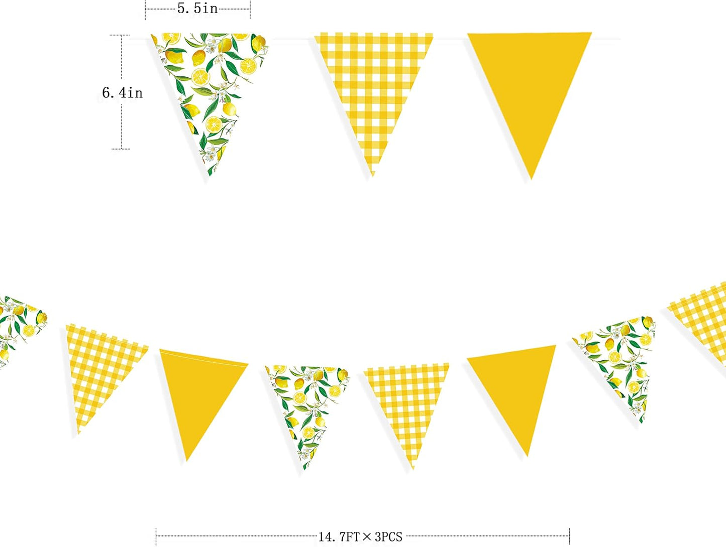 44 Ft Lemon Party Decorations Yellow Plaid Floral Lemon Banner Bunting Hanging Paper Triangle Garland Streamer for Wedding Bridal Shower Engagement Bachelorette Birthday Party Supplies