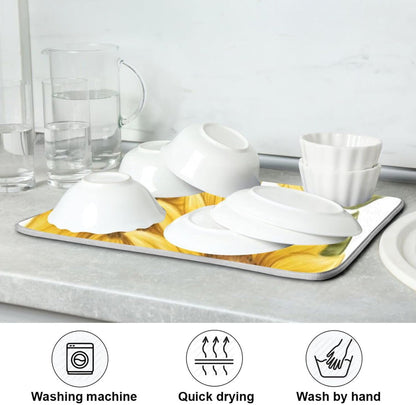 Absorbent Dish Drying Mat for Kitchen Counter - Yellow lemon teal background Microfiber Drying Pad, Reversible Drainer Mats for Countertop, Large 18 x 24 inch