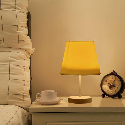 Sunny Yellow Bedside Table Lamp for Bedroom Nightstand Lamp Fabric Lampshade Desk Reading Lamps for Home Dorm Office