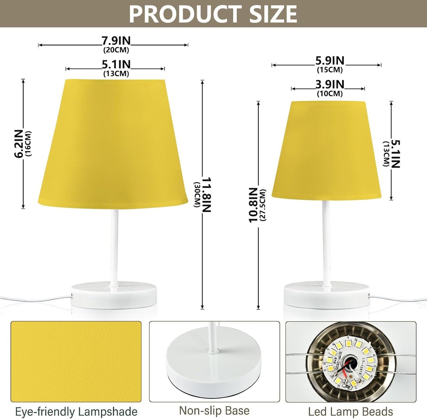 Sunny Yellow Bedside Table Lamp for Bedroom Nightstand Lamp Fabric Lampshade Desk Reading Lamps for Home Dorm Office