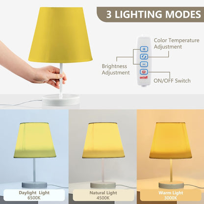 Sunny Yellow Bedside Table Lamp for Bedroom Nightstand Lamp Fabric Lampshade Desk Reading Lamps for Home Dorm Office