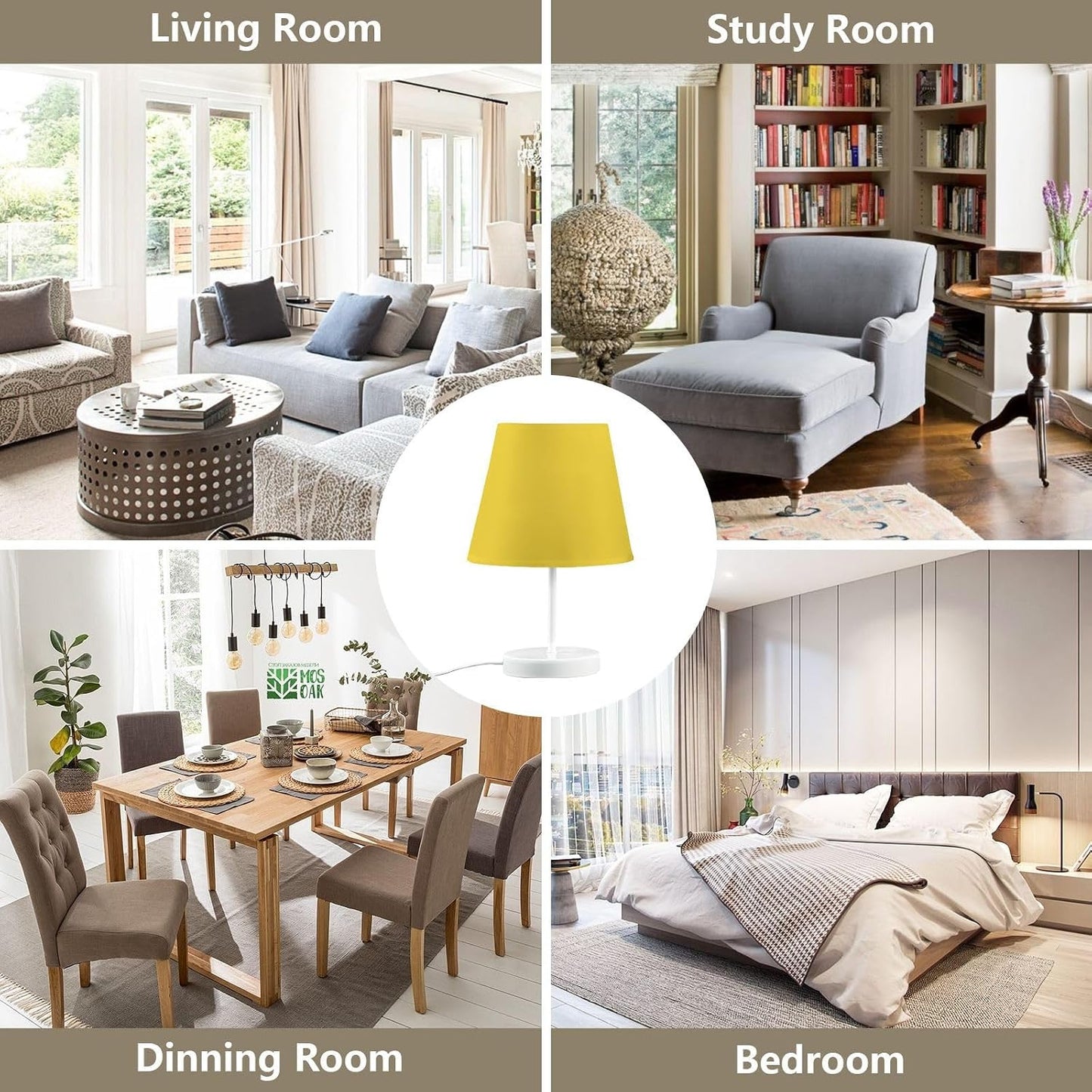 Sunny Yellow Bedside Table Lamp for Bedroom Nightstand Lamp Fabric Lampshade Desk Reading Lamps for Home Dorm Office