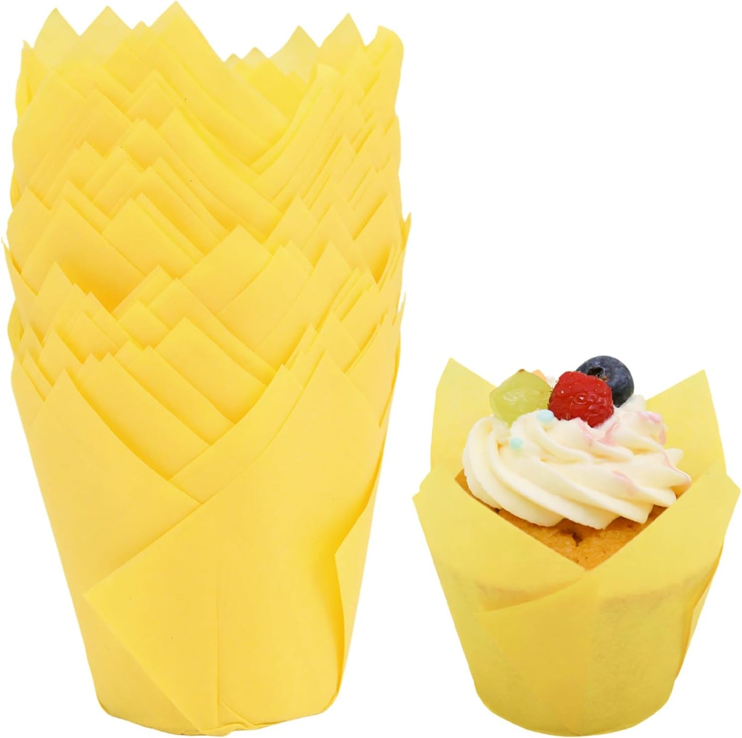 50 Pcs Yellow Tulip Cupcake Liners Greaseproof Cupcake Wrappers Standard Muffin Cups Cupcakes Papers for Party Wedding Paper Muffin Liners for Baking