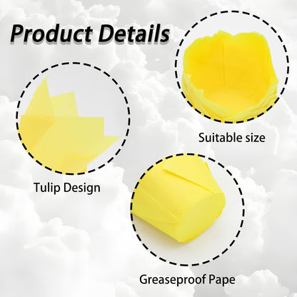 50 Pcs Yellow Tulip Cupcake Liners Greaseproof Cupcake Wrappers Standard Muffin Cups Cupcakes Papers for Party Wedding Paper Muffin Liners for Baking