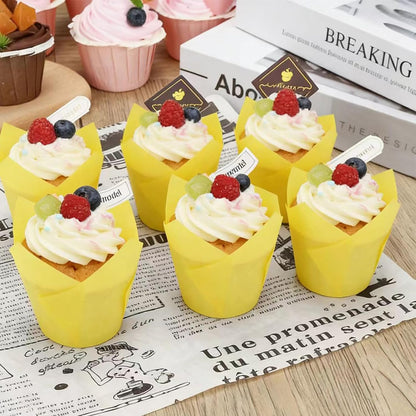 50 Pcs Yellow Tulip Cupcake Liners Greaseproof Cupcake Wrappers Standard Muffin Cups Cupcakes Papers for Party Wedding Paper Muffin Liners for Baking