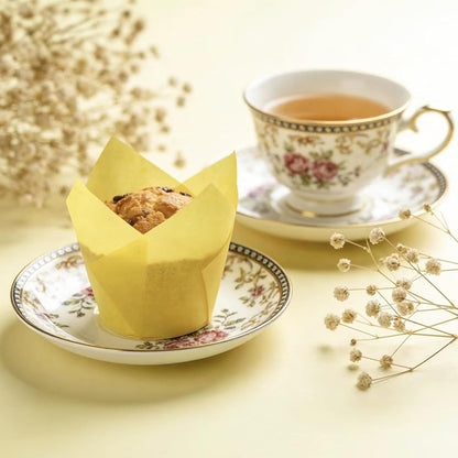 50 Pcs Yellow Tulip Cupcake Liners Greaseproof Cupcake Wrappers Standard Muffin Cups Cupcakes Papers for Party Wedding Paper Muffin Liners for Baking